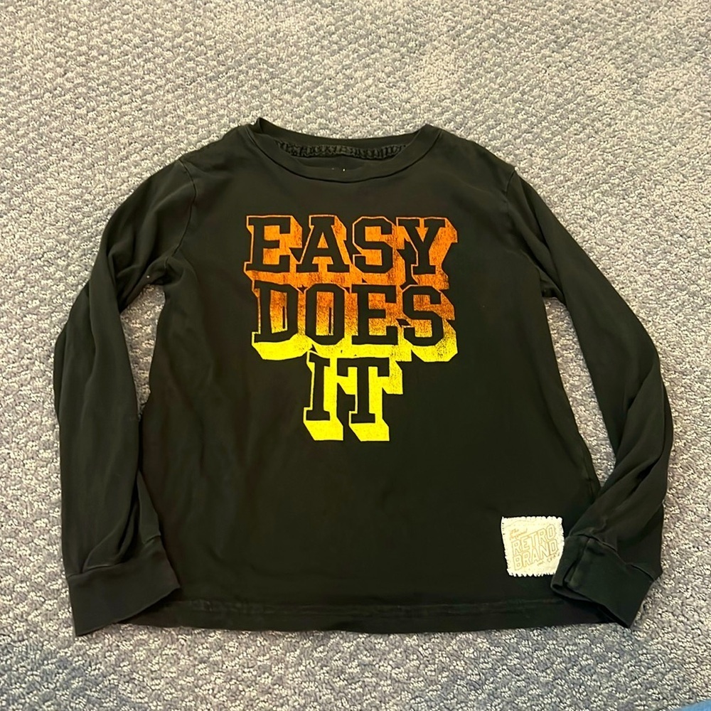 Original retro brand long sleeve black T-shirt. Easy does it